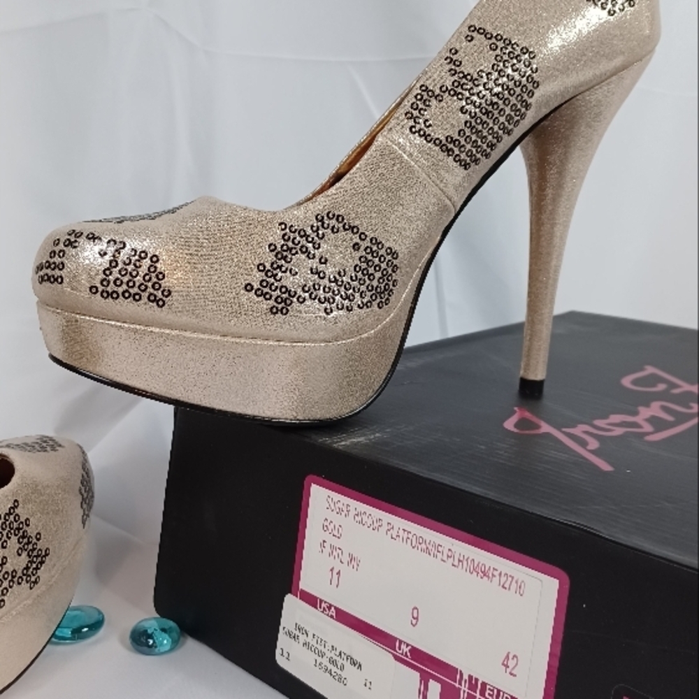 YRU Silver Sequin Women's Platform Heels - Picture 7 of 11